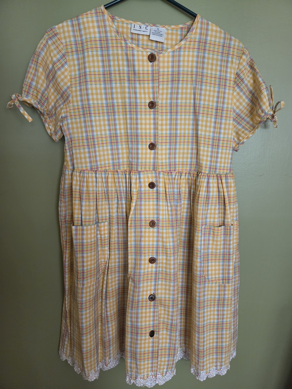 INC International Concepts Yellow Plaid Button-Down Girls Dress